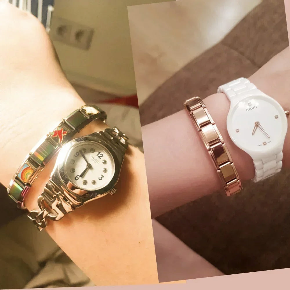 Hapiship New Women's Jewelry 9mm Width Itanlian Elastic Charm Bracelet* Brand:Hapiship
* Make a Happy Bracelet !Jewelry 9mm Width Itanlian Elastic Charm Bracelet Fashion Stainless Steel Bangle ST-