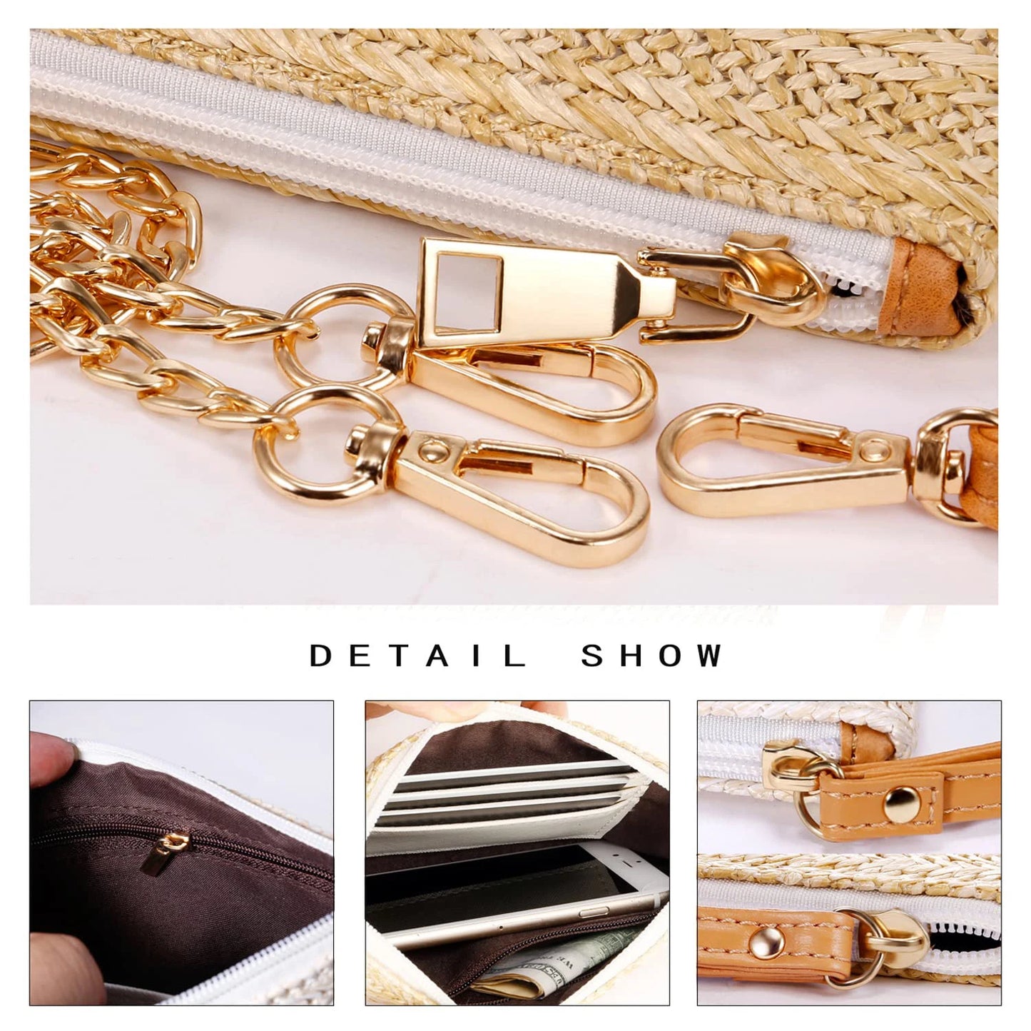 Women' S Casual Travel Straw Woven Bag Fashionable and Minimalist Large Capacity Women'S Medium-Long Wallet Clutch 01