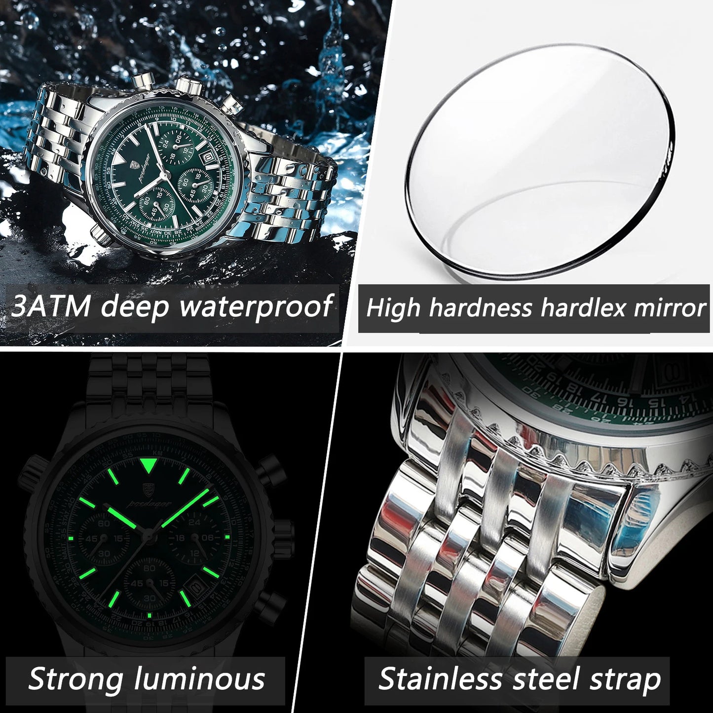POEDAGAR Luxury Military Watch for Men Waterproof Luminous Date ChronoPackage Included:
1 x POEDAGAR Clock
1 x POEDAGAR Box
1 x Watchband adjust tool
1 x Watch wipe
1 x Warranty card
After-Sales Service:
If you have any questionMen Waterproof Luminous Date Chronograph Man Watch Sport Quartz Stainless Steel Men'