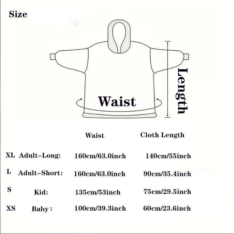 Winter Hoodies Sweatshirt Women Men Pullover Fleece Giant TV OversizedFeatures:
1.The dimenions of the wearable blanket is oversize that means very fit to anyone. Adults, teenage boys and girls can wear it easily.
2.Perfect and coWinter Hoodies Sweatshirt Women Men Pullover Fleece Giant TV Oversized Blanket