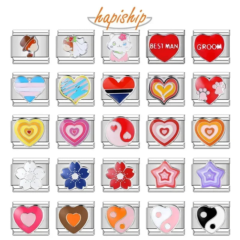 Hapiship Romantic Colour Heart Star Flwoer Tai Chi Italian Charm Links* Brand:Hapiship
* Make a Happy Bracelet !Hapiship Romantic Colour Heart Star Flwoer Tai Chi Italian Charm Links Fit 9mm Stainless Steel Bracelet Jewelry DIY Making DJ597
