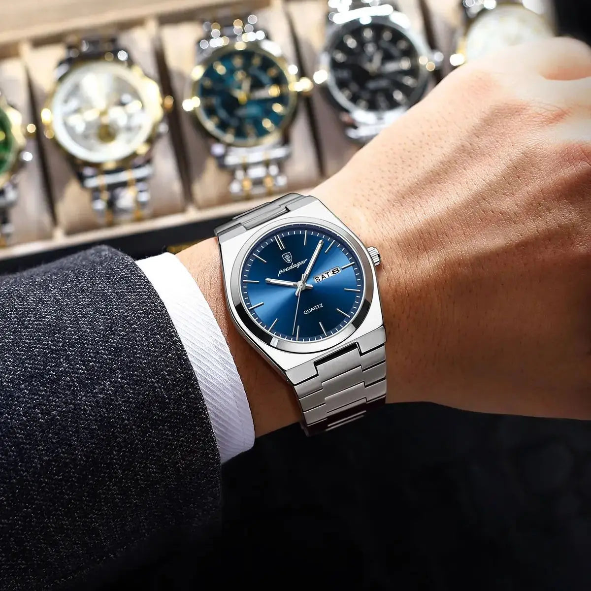 POEDAGAR Luxury Watch For Man Waterproof Luminous Date Week Stainless Package Included:
1 x POEDAGAR Clock
1 x POEDAGAR Box
1 x Watchband adjust tool
1 x Watch wipe
1 x Warranty card
After-Sales Service:
If you have any questMan Waterproof Luminous Date Week Stainless Steel Men Watch Casual Quartz Men'