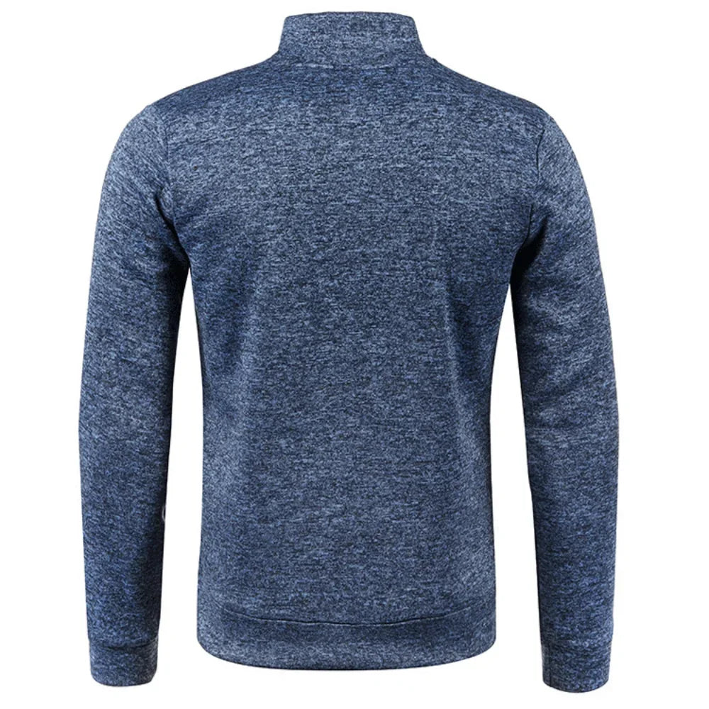 Men's long sleeves zipper knit fashion hoodie, solid color, slim fit.