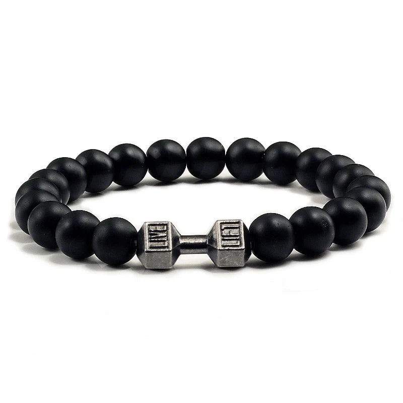 Natural Volcanic Stone Bracelet Men Matte Black Lave White Beads CharmNatural Volcanic Stone Bracelet Men Matte Black Lave White Beads Charm Dumbbell Strand Bracelets Women Barbell Fitness Jewelry
	
	Product Description:
	
	
	BraceleNatural Volcanic Stone Bracelet Men Matte Black Lave White Beads Charm Dumbbell Strand Bracelets Women Barbell Fitness Jewelry