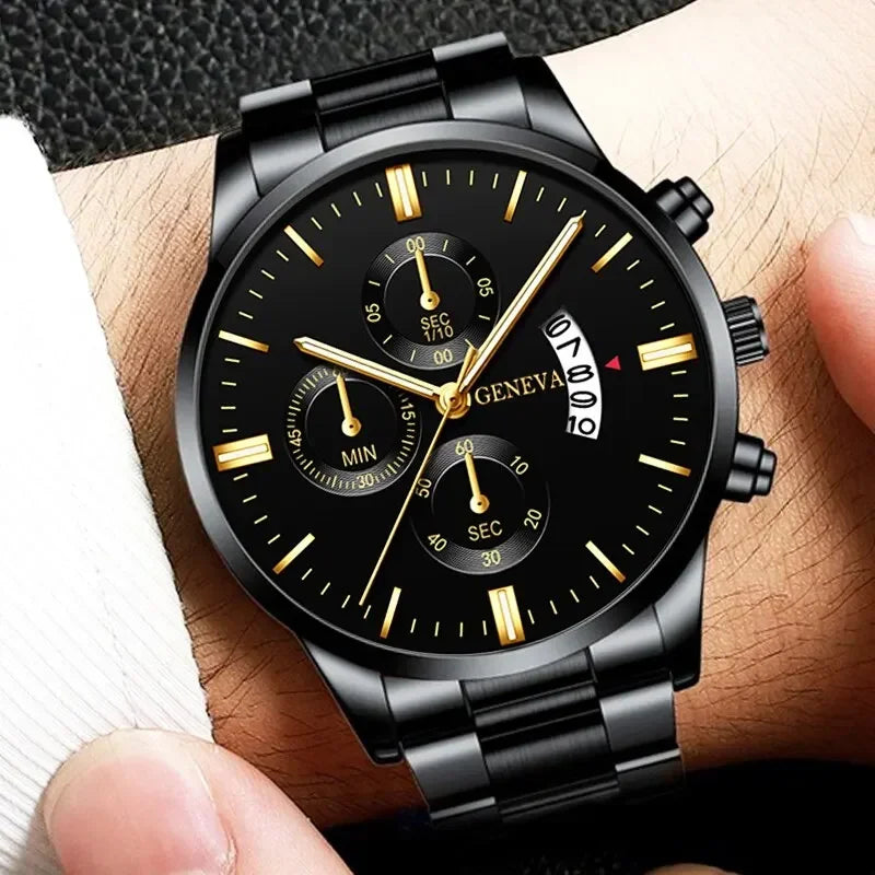 Fashion Men Black Stainless Steel Watch Luxury Calendar Quartz Wrist W• Complete Calendar :Keep track of the date with ease using the watch's complete calendar feature.
• Stainless Steel Band :The durable stainless steel band adds Fashion Men Black Stainless Steel Watch Luxury Calendar Quartz Wrist Watch Mens Business Watches