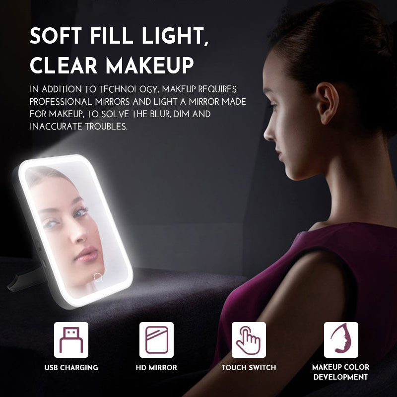 Smart Makeup MirrorThis is the perfect lighted makeup mirror for on-the-go! Its touch screen capabilities and adjustable brightness make it easy to get your hair and makeup just right.Smart Makeup Mirror