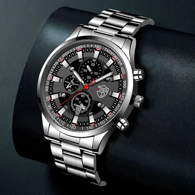 Fashion Mens Sports Watches Men Business Stainless Steel Quartz Watch • Quartz Movement :Experience precise timekeeping with the DEYROS quartz wristwatch, a reliable and accurate choice for both business and casual occasions.
• StaFashion Mens Sports Watches Men Business Stainless Steel Quartz Watch Luxury Man Casual Calendar Luminous Clock Reloj Hombre