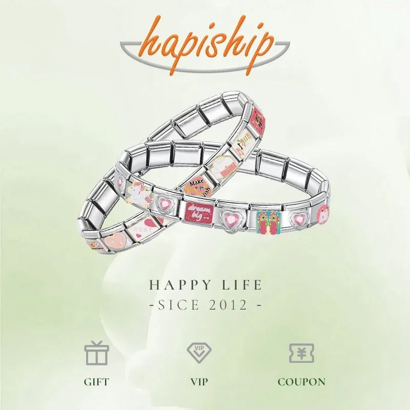 Hapiship New Women's Jewelry 9mm Width Itanlian Elastic Charm Bracelet* Brand:Hapiship
* Make a Happy Bracelet !Jewelry 9mm Width Itanlian Elastic Charm Bracelet Fashion Stainless Steel Bangle ST-