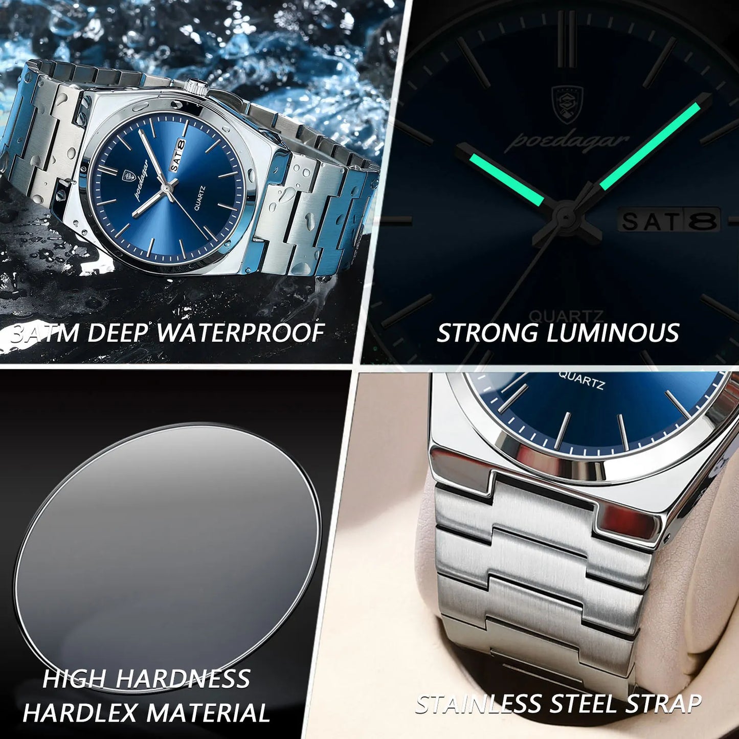POEDAGAR Luxury Watch For Man Waterproof Luminous Date Week Stainless Package Included:
1 x POEDAGAR Clock
1 x POEDAGAR Box
1 x Watchband adjust tool
1 x Watch wipe
1 x Warranty card
After-Sales Service:
If you have any questMan Waterproof Luminous Date Week Stainless Steel Men Watch Casual Quartz Men'
