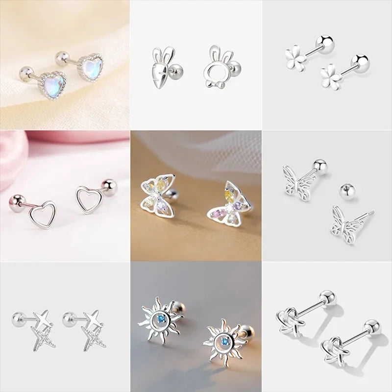 Korean 925 Silver Needle Tragus Piercing Helix Studs Earrings for WomeKorean 925 Silver Needle Tragus Piercing Helix Studs Earrings
