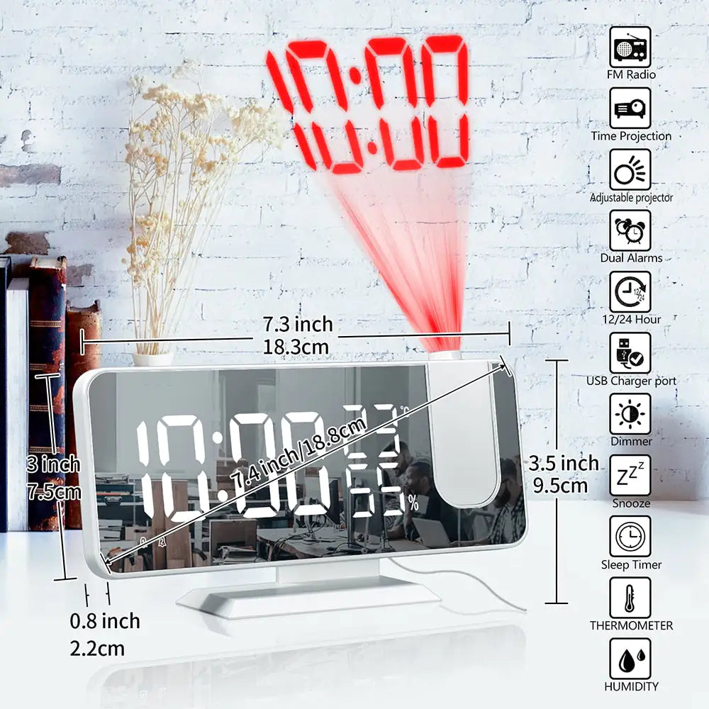 Led Digital Projection ClockIntroducing the Led Digital Projection Clock—an all-in-one solution to keep you organized, entertained, and on schedule!Stay Tuned: With its built-in Fm Radio, automLed Digital Projection Clock