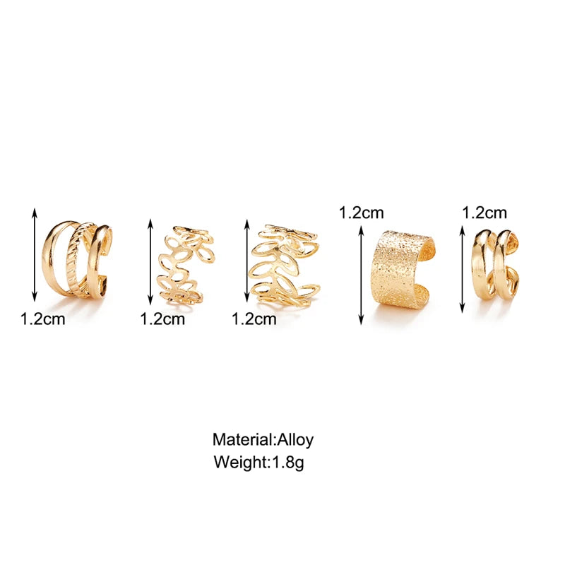 LATS Silver Color Leaves Clip Earrings for Women Men Creative Simple C-Piercing Ear Ear Clip Set Trend Jewelry Gift