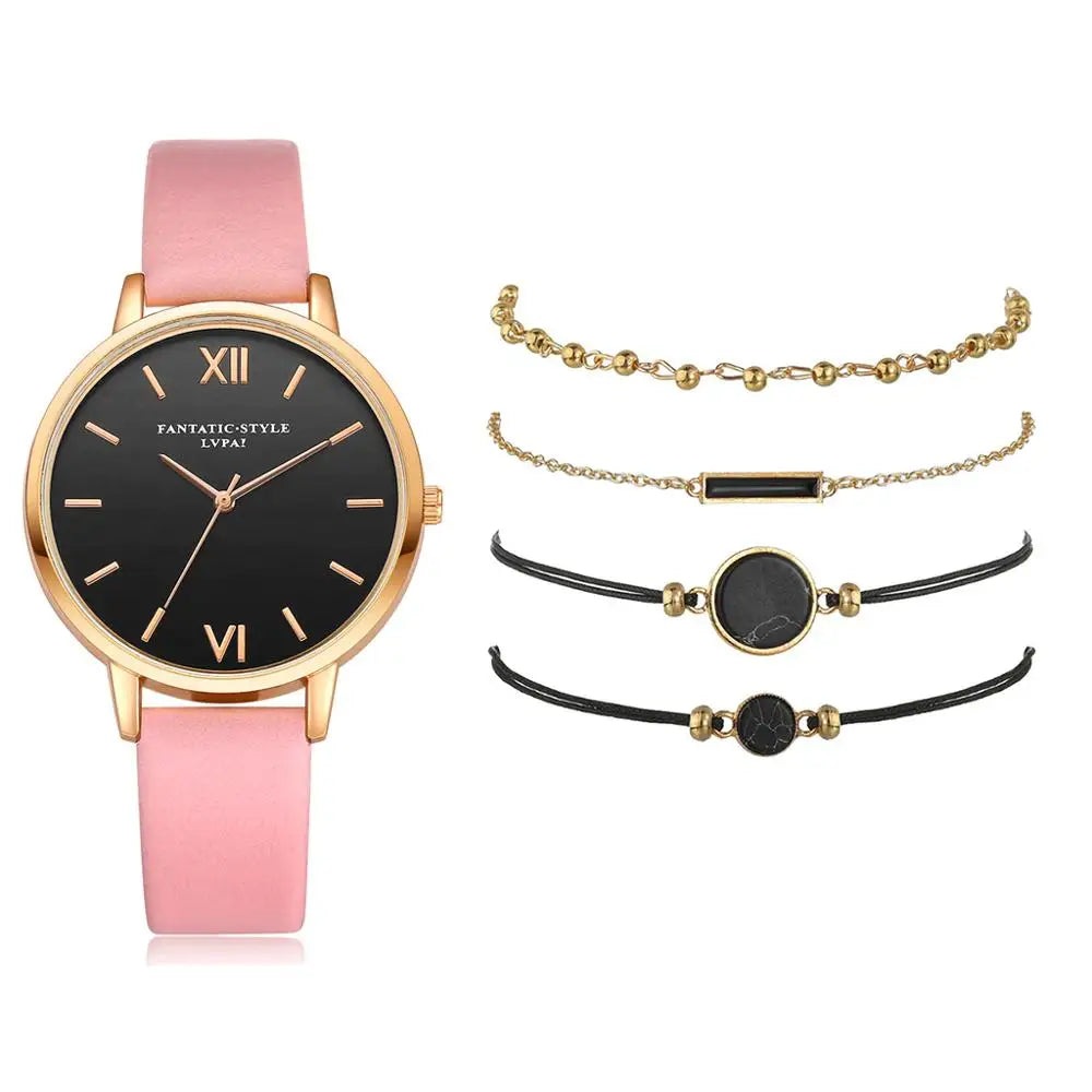5pcs Set Top Style Fashion Women's Luxury Leather Band Analog Quartz WCase Shape: Round
Dial Window Material Type: Glass
Boxes & Cases Material: No package
Dial Diameter: 38mm
Case Thickness: 8mm
Band Length: 24cm
Band Width: 15mm
HomeLuxury Leather Band Analog Quartz WristWatch Ladies Watch Women Dress Reloj Mujer Black Clock