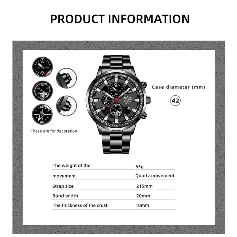 Fashion Mens Sports Watches Men Business Stainless Steel Quartz Watch • Quartz Movement :Experience precise timekeeping with the DEYROS quartz wristwatch, a reliable and accurate choice for both business and casual occasions.
• StaFashion Mens Sports Watches Men Business Stainless Steel Quartz Watch Luxury Man Casual Calendar Luminous Clock Reloj Hombre