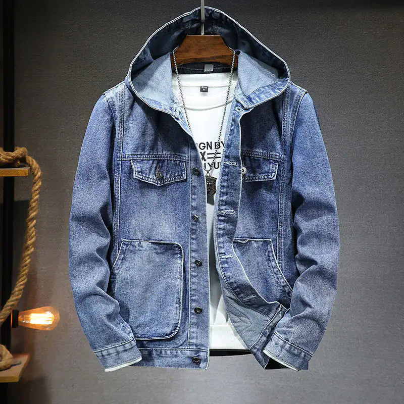 Men's Trendy Hooded Denim JacketIntroducing our Men's Trendy Hooded Denim Jacket - the perfect blend of classic style and contemporary flair for the modern man. Crafted with attention to detail andTrendy Hooded Denim Jacket