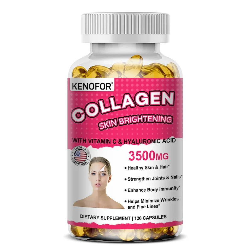 Vital Vitamins Collagen bottle with Biotin, Hyaluronic Acid, Vitamin C for hair, skin, nails, anti-aging.