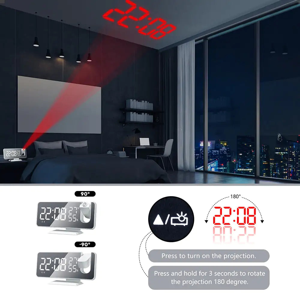 Led Digital Projection ClockIntroducing the Led Digital Projection Clock—an all-in-one solution to keep you organized, entertained, and on schedule!Stay Tuned: With its built-in Fm Radio, automLed Digital Projection Clock