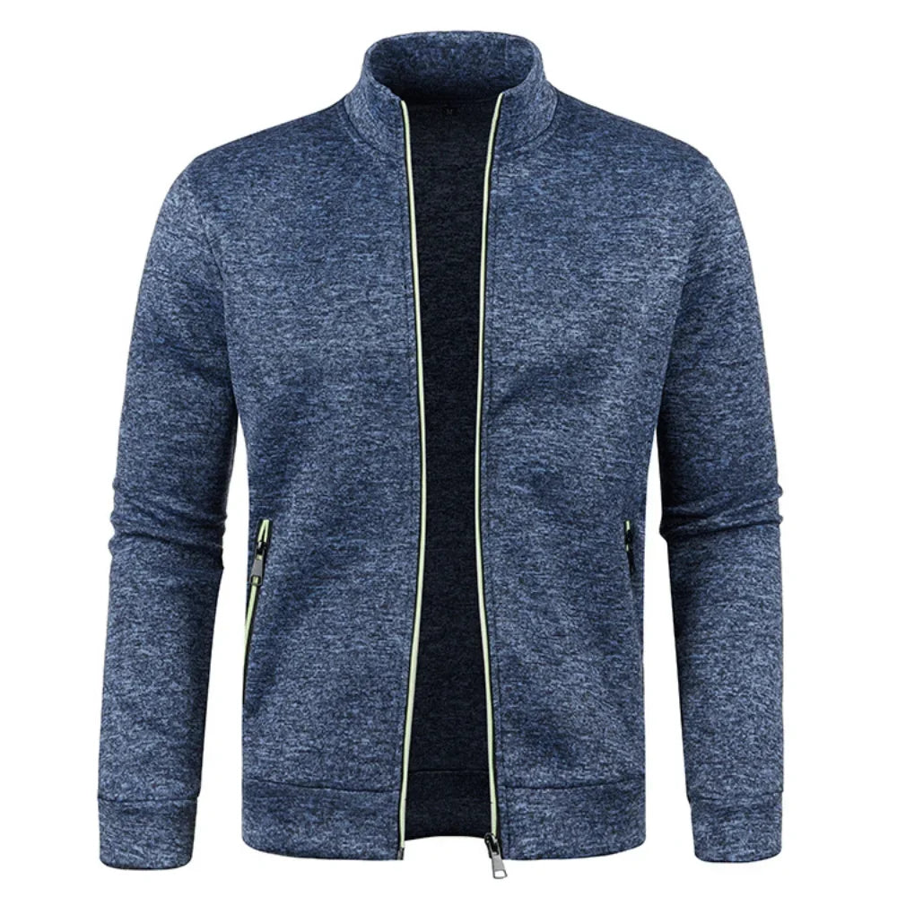 Autumn Winter New Men's Long Sleeves Zipper Knit Thin Fashion Hoodies Sweatshirt Solid Color Thicker Top Slim Fit Male Clothing