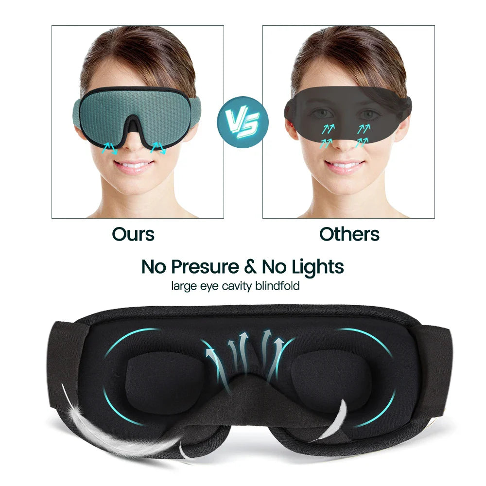 3D sleep mask blindfold with breathable fabric and ergonomic design for effective sleeping aid and eye protection.
