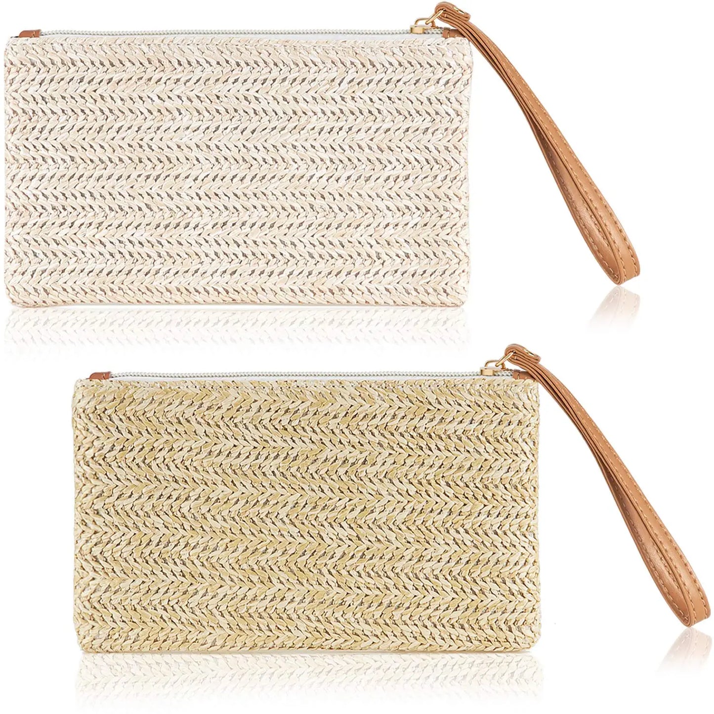 Women' S Casual Travel Straw Woven Bag Fashionable and Minimalist Large Capacity Women'S Medium-Long Wallet Clutch 01