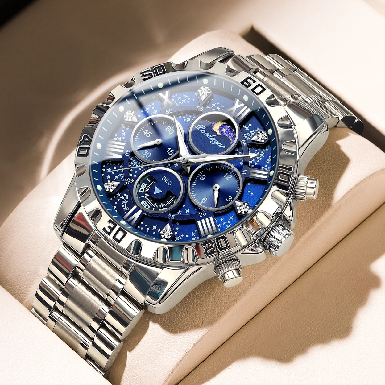 POEDAGAR Luxury Watch for Man Quartz Sports Men Watch Waterproof LuminPackage Included:
1 x POEDAGAR Clock
1 x POEDAGAR Box
1 x Watchband adjust tool
1 x Watch wipe
1 x Warranty card
After-Sales Service:
Any questions, please contact Man Quartz Sports Men Watch Waterproof Luminous Stainless Steel Chronograph Men'
