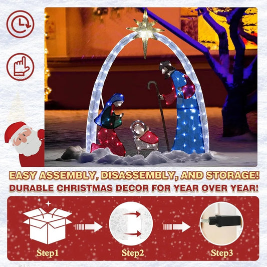 Outdoor Christmas Decorations Lighted Nativity Set for Yard, 5ft OutdoAbout this item
	Durable and Sturdy - Our lighted nativity scene Christmas Decor is built to last, ensuring you can enjoy its charm for years to come. The upgradedYard, 5ft Outdoor Nativity Scene Christmas Decorations