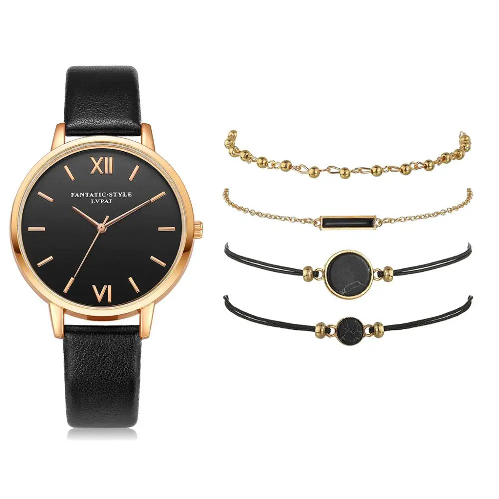 5pcs Set Top Style Fashion Women's Luxury Leather Band Analog Quartz WCase Shape: Round
Dial Window Material Type: Glass
Boxes & Cases Material: No package
Dial Diameter: 38mm
Case Thickness: 8mm
Band Length: 24cm
Band Width: 15mm
HomeLuxury Leather Band Analog Quartz WristWatch Ladies Watch Women Dress Reloj Mujer Black Clock