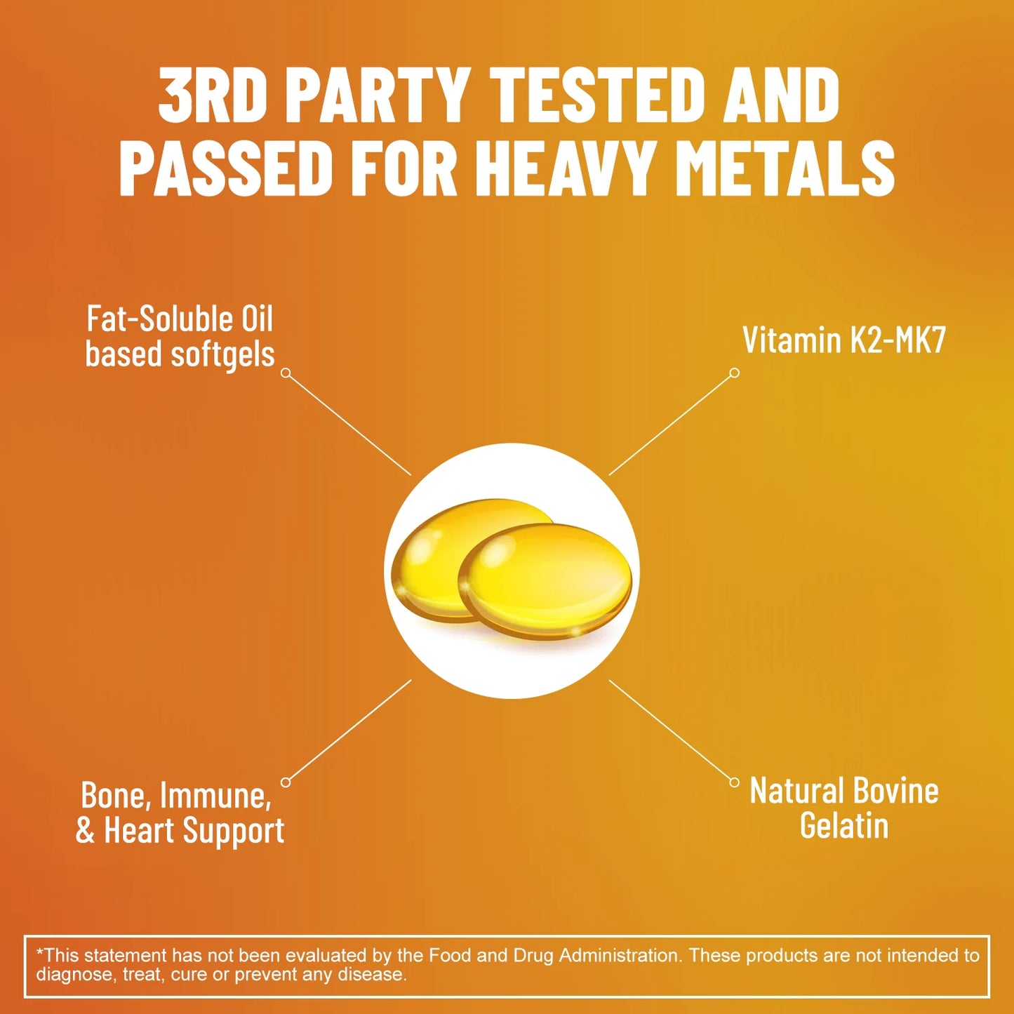 Vitamin D3 + K2 - Help Regulate Calcium Metabolism Promote Bone Teeth and Skin Health Support Immunity - 120 Capsules