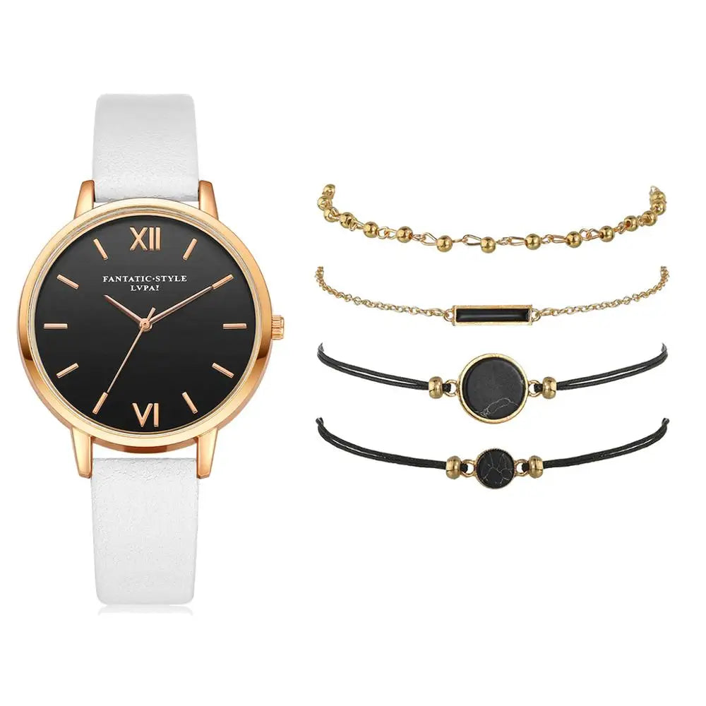 5pcs Set Top Style Fashion Women's Luxury Leather Band Analog Quartz WCase Shape: Round
Dial Window Material Type: Glass
Boxes & Cases Material: No package
Dial Diameter: 38mm
Case Thickness: 8mm
Band Length: 24cm
Band Width: 15mm
HomeLuxury Leather Band Analog Quartz WristWatch Ladies Watch Women Dress Reloj Mujer Black Clock