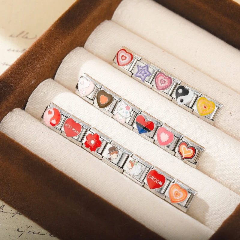 Hapiship Romantic Colour Heart Star Flwoer Tai Chi Italian Charm Links* Brand:Hapiship
* Make a Happy Bracelet !Hapiship Romantic Colour Heart Star Flwoer Tai Chi Italian Charm Links Fit 9mm Stainless Steel Bracelet Jewelry DIY Making DJ597