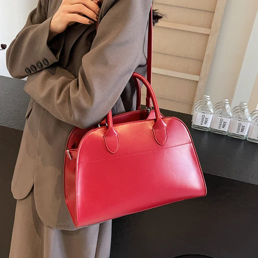 MOODS branded red suede large women's handbag, retro pure color shoulder shopper tote, luxury designer 2024.