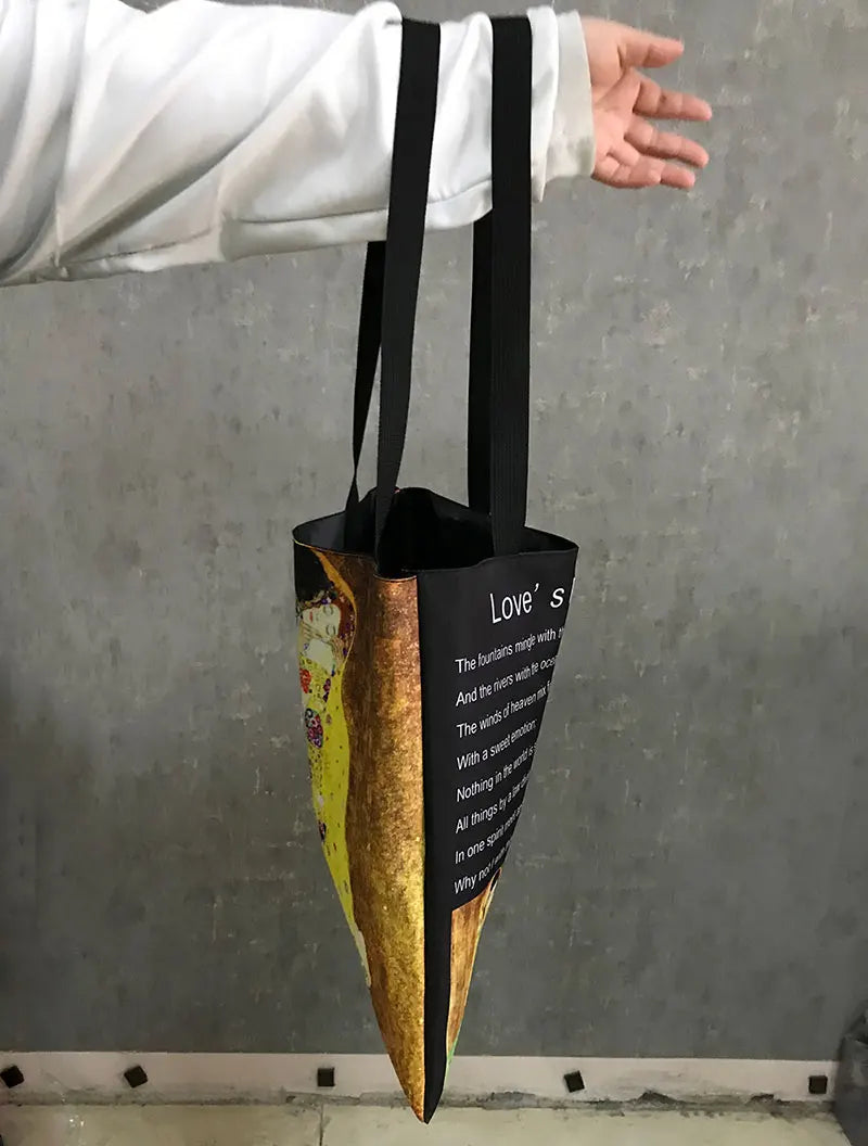 Golden Bee with Flowers Print Shopping Bag Women Handbag Tote Bag Large Capacity Shoulder Bag Eco Portable BookBag