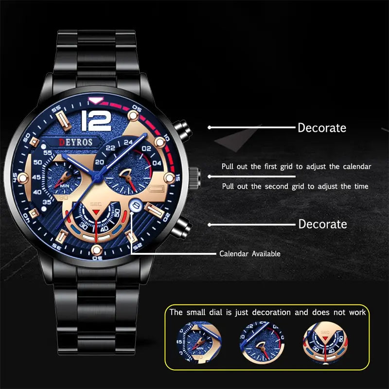 Fashion Mens Stainless Steel Watches Luxury Quartz Wristwatch Calendar• Stainless Steel Case :Crafted from durable stainless steel, this watch offers a sleek and modern look, perfect for any business or casual occasion.
• Quartz MoFashion Mens Stainless Steel Watches Luxury Quartz Wristwatch Calendar Luminous Clock Men Business Casual Watch Reloj Hombre