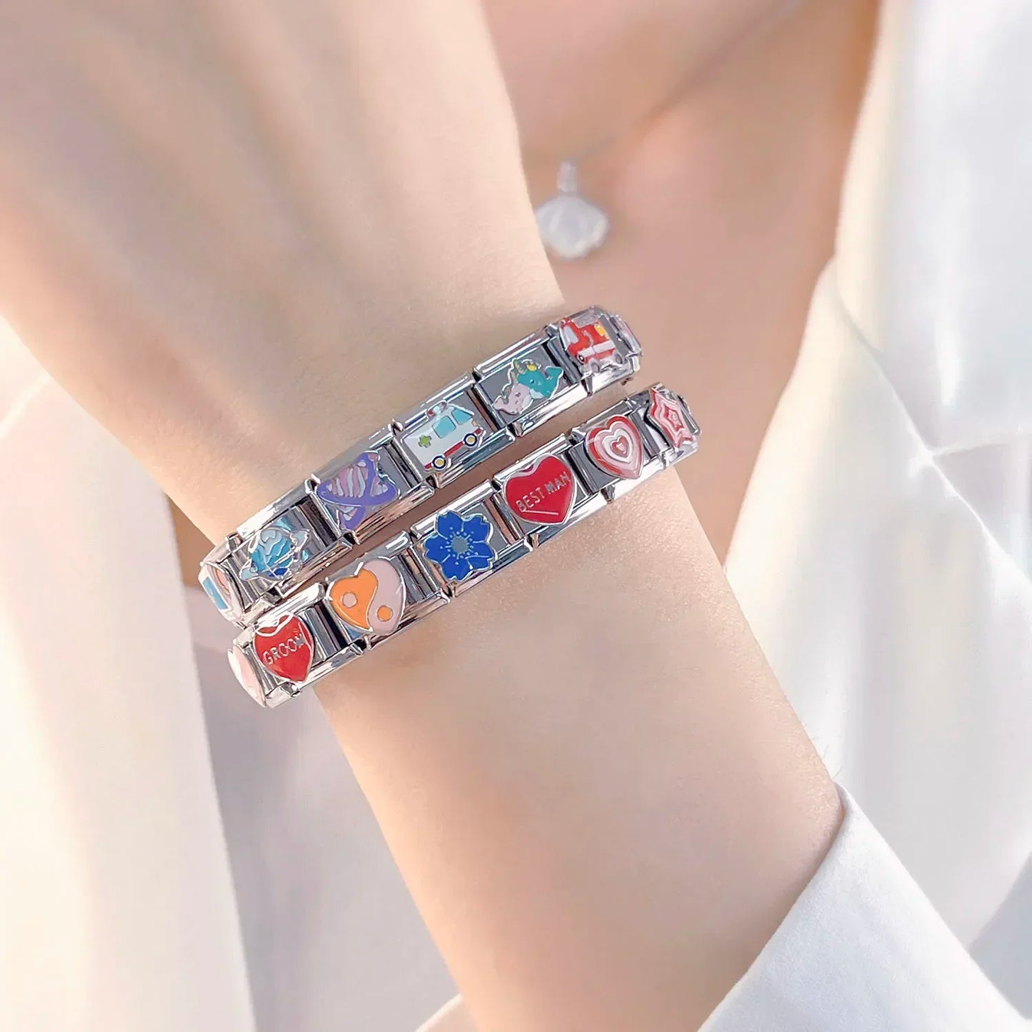 Hapiship Romantic Colour Heart Star Flwoer Tai Chi Italian Charm Links* Brand:Hapiship
* Make a Happy Bracelet !Hapiship Romantic Colour Heart Star Flwoer Tai Chi Italian Charm Links Fit 9mm Stainless Steel Bracelet Jewelry DIY Making DJ597