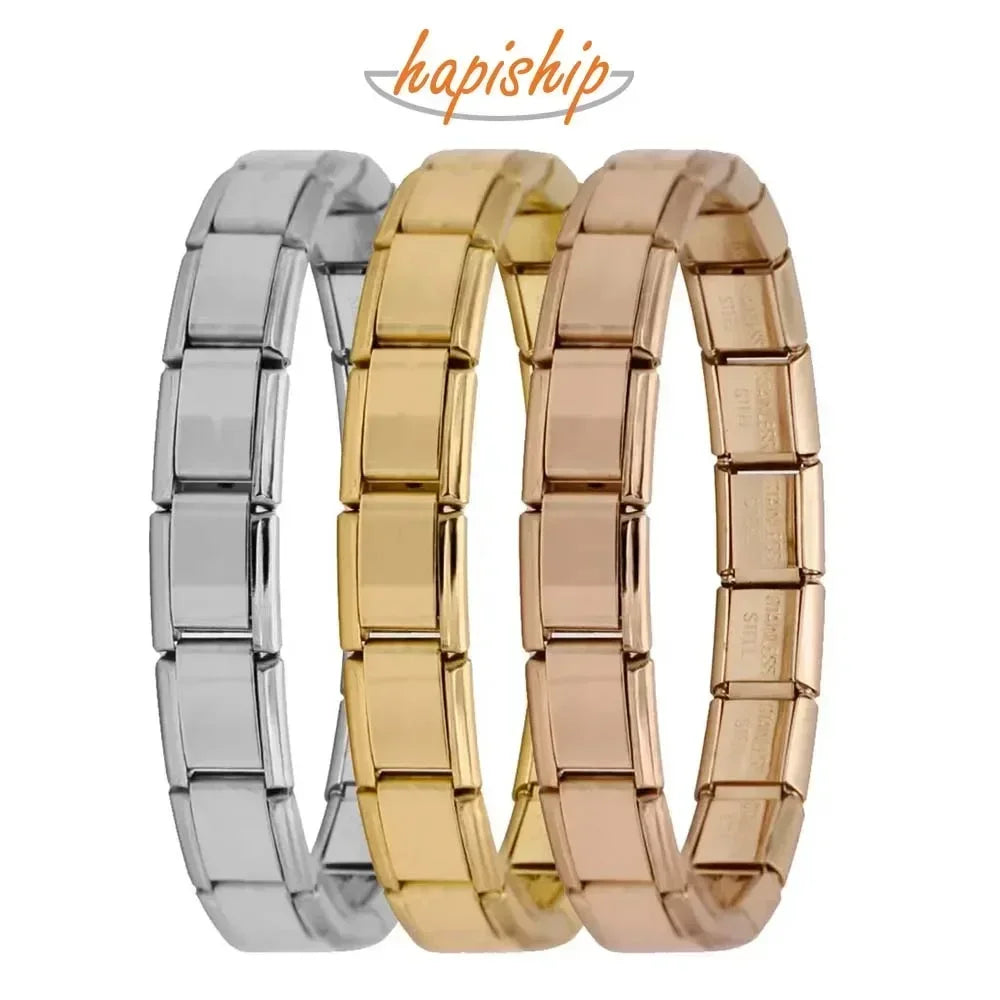Hapiship New Women's Jewelry 9mm Width Itanlian Elastic Charm Bracelet* Brand:Hapiship
* Make a Happy Bracelet !Jewelry 9mm Width Itanlian Elastic Charm Bracelet Fashion Stainless Steel Bangle ST-