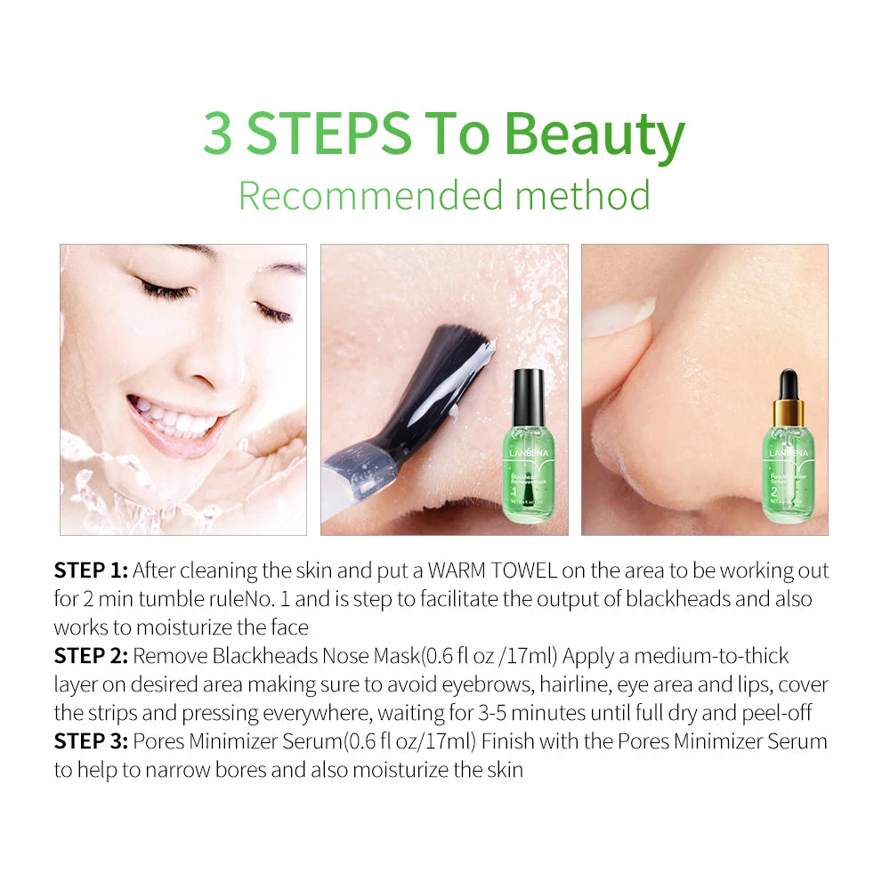 LANBENA Face Serum Blackhead Remover Shrinking Pore Acne Treatment DeeUsed together, the effect is better Specialize in removing blackheads and shrinking pores LANBENA Green Tea Blackhead Remover Kit Deep Pore Cleaning  Pore ReducerPorLANBENA Face Serum Blackhead Remover Shrinking Pore Acne Treatment Deep Cleaning Smoothing Skin Care Firming Essence Beauty Set