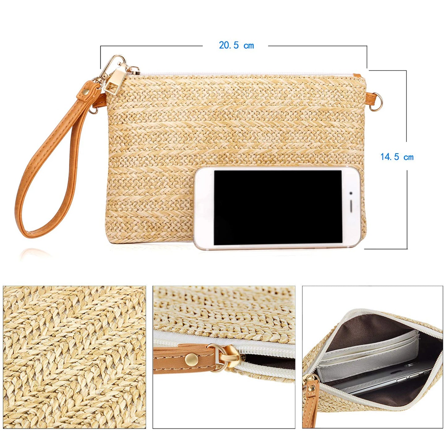 Women' S Casual Travel Straw Woven Bag Fashionable and Minimalist Large Capacity Women'S Medium-Long Wallet Clutch 01