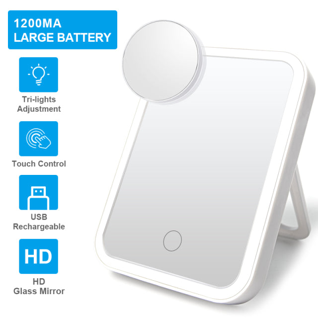 Smart Makeup MirrorThis is the perfect lighted makeup mirror for on-the-go! Its touch screen capabilities and adjustable brightness make it easy to get your hair and makeup just right.Smart Makeup Mirror