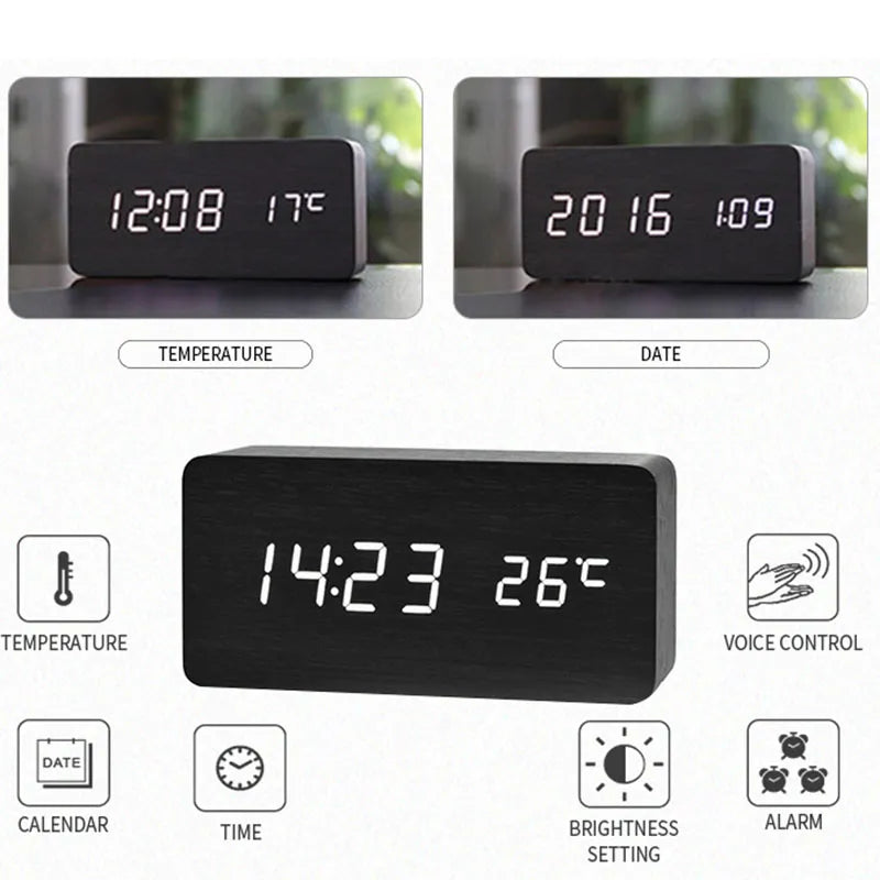 Wooden Digital Alarm ClockEnhance Your Workspace with Our Wooden Digital Alarm ClockUpgrade your office aesthetic with our wooden digital alarm clock. This LED clock doubles as a temperature Wooden Digital Alarm Clock