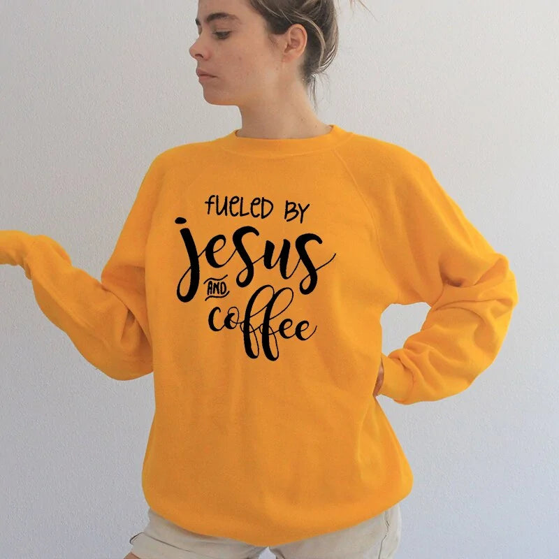 Fueled By Jesus and Coffee Sweatshirt"Indulge in pure comfort with our collection of cotton-rich apparel! Our T-shirts are crafted entirely from soft, breathable cotton, while our sweatshirts and hoodieCoffee Sweatshirt