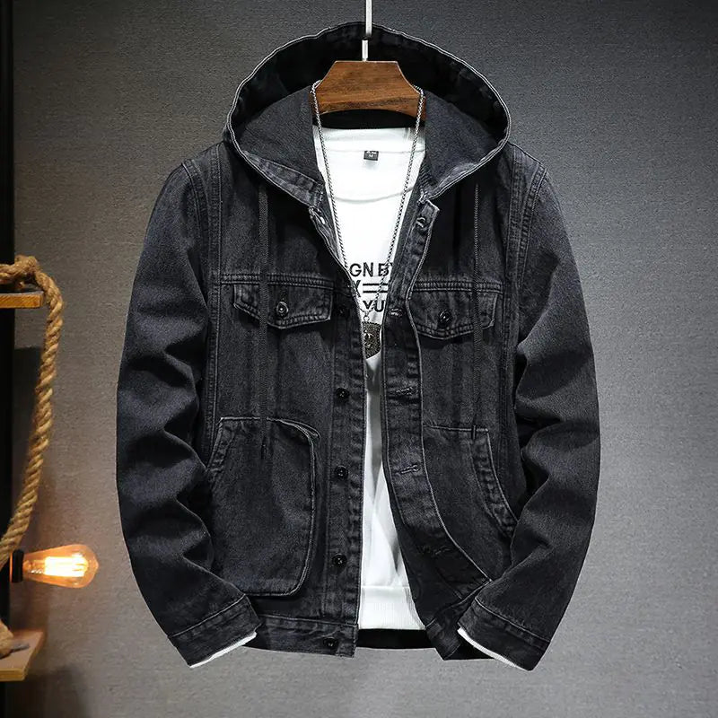 Men's Trendy Hooded Denim JacketIntroducing our Men's Trendy Hooded Denim Jacket - the perfect blend of classic style and contemporary flair for the modern man. Crafted with attention to detail andTrendy Hooded Denim Jacket