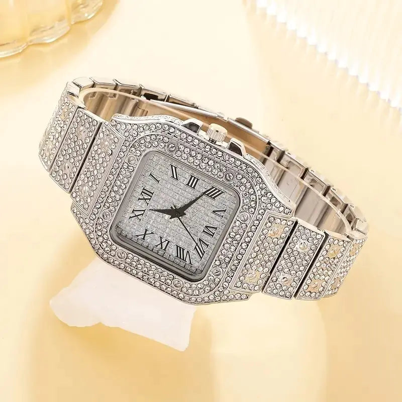 2Pcs Set Diamond Women WatchesIntroducing our 2Pcs Set Diamond Women Watches – the epitome of elegance and luxury. This stunning set features a dazzling gold watch adorned with rhinestones, paire2Pcs Set Diamond Women Watches