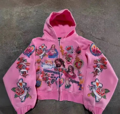 Religious printed jacketDescription:Express your faith in style with this Religious Printed Jacket. Featuring meaningful designs and symbols, this jacket combines comfort and inspiration inReligious printed jacket