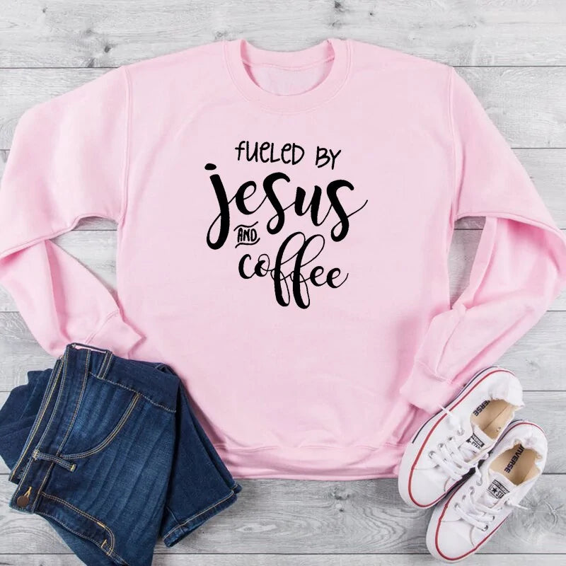 Fueled By Jesus and Coffee Sweatshirt"Indulge in pure comfort with our collection of cotton-rich apparel! Our T-shirts are crafted entirely from soft, breathable cotton, while our sweatshirts and hoodieCoffee Sweatshirt