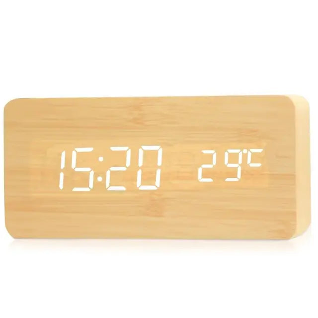 Wooden Digital Alarm ClockEnhance Your Workspace with Our Wooden Digital Alarm ClockUpgrade your office aesthetic with our wooden digital alarm clock. This LED clock doubles as a temperature Wooden Digital Alarm Clock