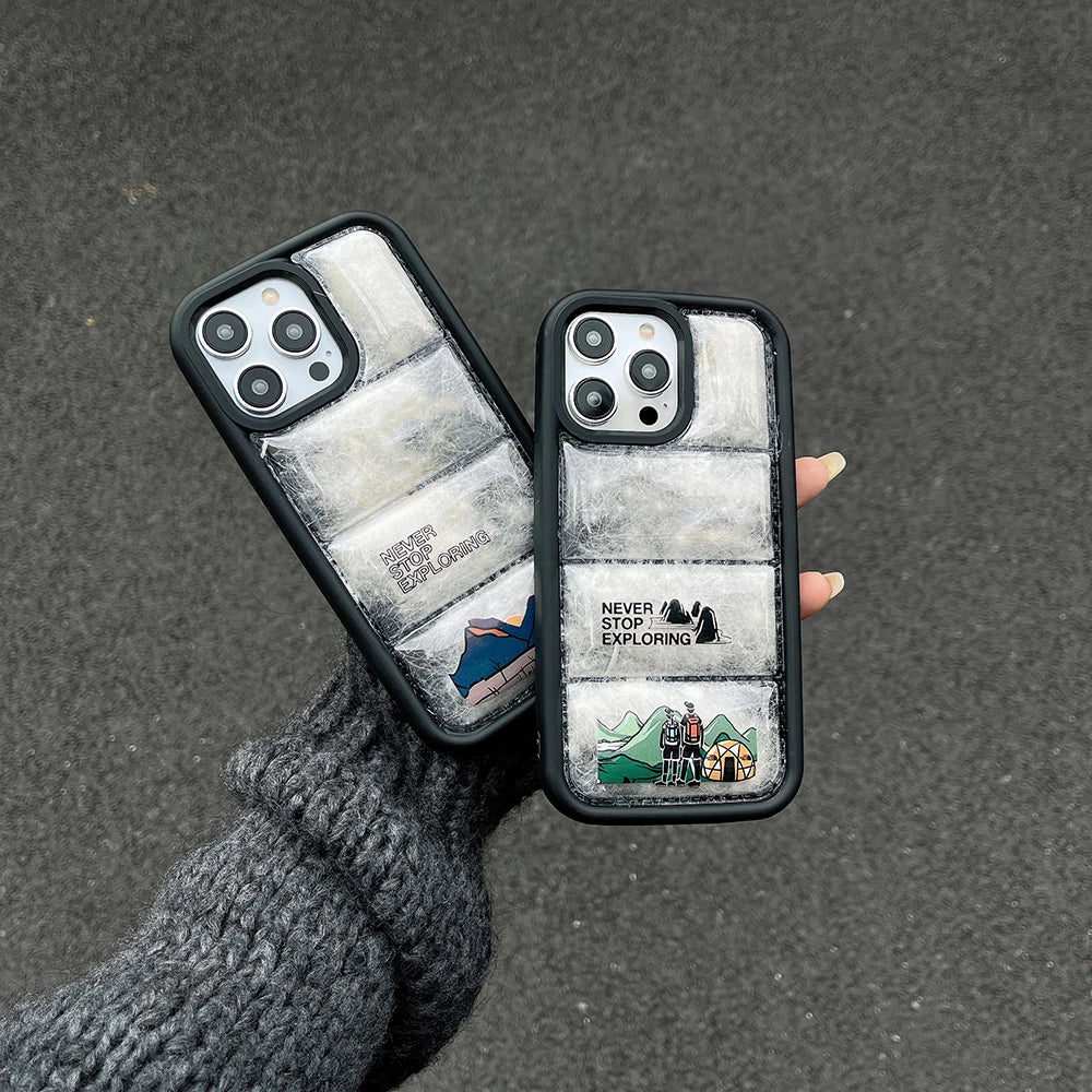 Phone CaseStay Stylish and Protected This Winter with Your iPhone 15 Pro CaseExperience the perfect blend of fashion and function with our clear cotton jacket iPhone case. DesPhone Case