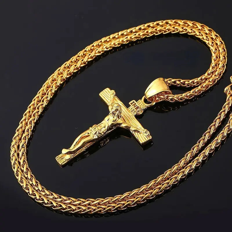 Religious Jesus Cross Necklace for MenShow Your Faith with a Stylish Jesus Cross NecklaceElevate your style while expressing your faith with our Religious Jesus Cross Necklace for Men. This gold color crReligious Jesus Cross Necklace