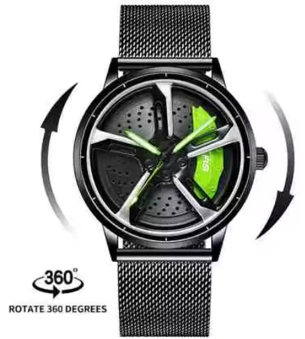 3D Spinning Mens Watches Car RimElevate your wristwear with the Sports 3D Spinning Men's Watch, a masterpiece that combines dynamic automotive aesthetics with precision timekeeping. This unique tim3D Spinning Mens Watches Car Rim
