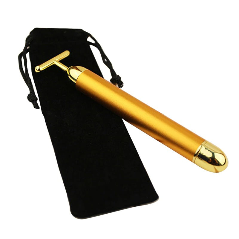 Energy 24K Gold T Beauty Bar Facial Roller MassagerFeatures:
An anti-bacterial material which is safe for you skin. Gold-Plated Germanium T-Bar Creating an Antimicrobial Surface for Safe Contact with Your Skin VibratBeauty Bar Facial Roller Massager