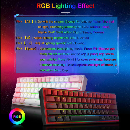 Mini Mechanical Gaming Wired KeyboardIntroducing the Mini Mechanical Gaming Wired Keyboard, Redragon's newest K617, the perfect companion for any gamer. Go ultra-portable with its 60% ultra compact desiMini Mechanical Gaming Wired Keyboard